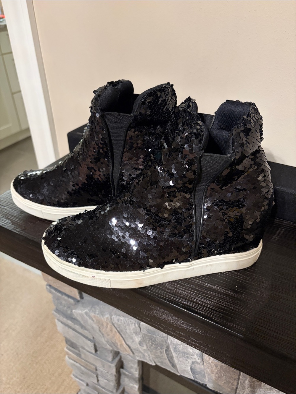 Cape Robbin Black Sequin Wedge Sneaker
